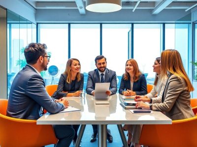 Întâlnire de afaceri în România cu profesioniști diversificați.